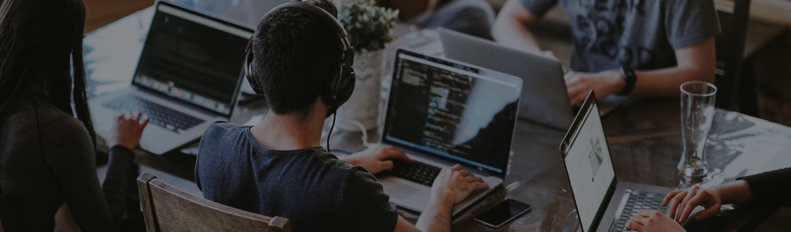 A modern office environment with people working