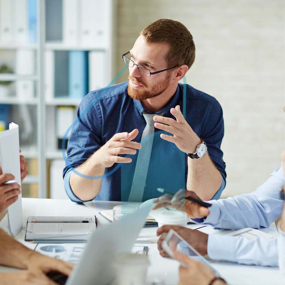 Business meeting discussing finances